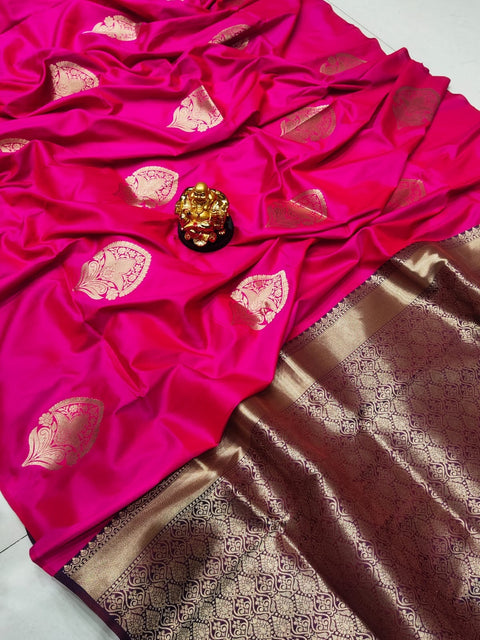 VastraLakshmi Flattering Dark Pink Soft Banarasi Silk Saree With Fancifull Blouse Piece