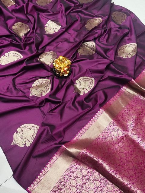 VastraLakshmi Energetic Wine Soft Banarasi Silk Saree With Fancifull Blouse Piece