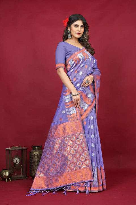 VastraLakshmi Ideal Lavender Linen Silk Saree With Bewitching Blouse Piece