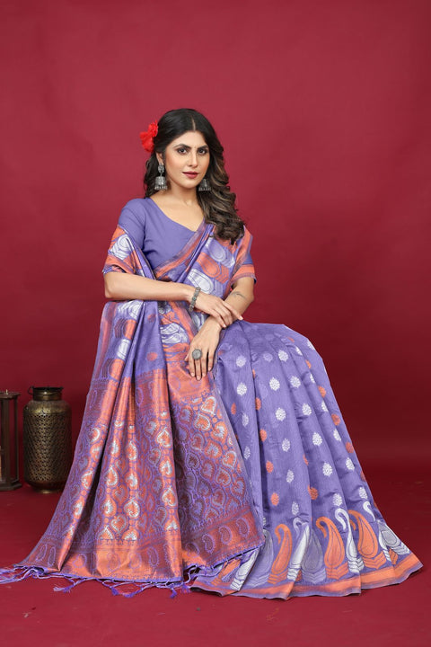 VastraLakshmi Ideal Lavender Linen Silk Saree With Bewitching Blouse Piece