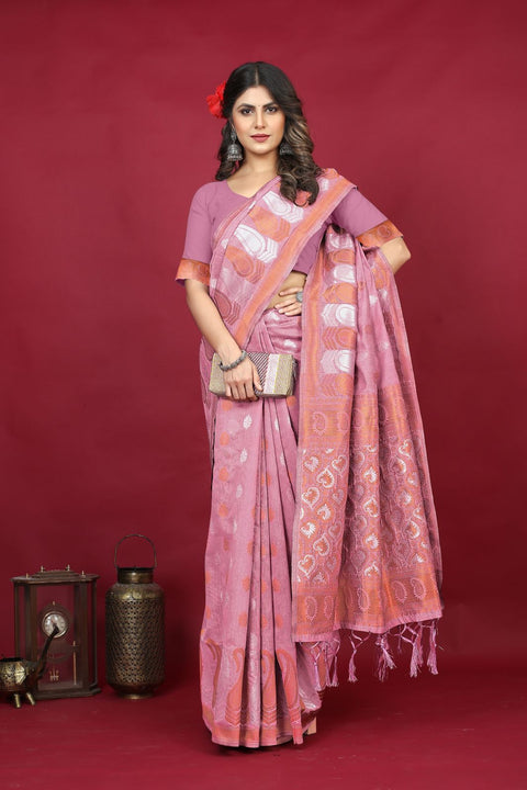 VastraLakshmi Excellent Pink Linen Silk Saree With Divine Blouse Piece