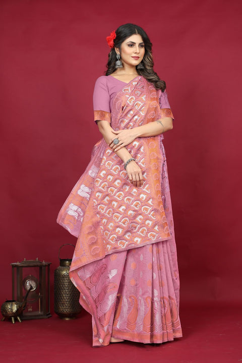 VastraLakshmi Excellent Pink Linen Silk Saree With Divine Blouse Piece