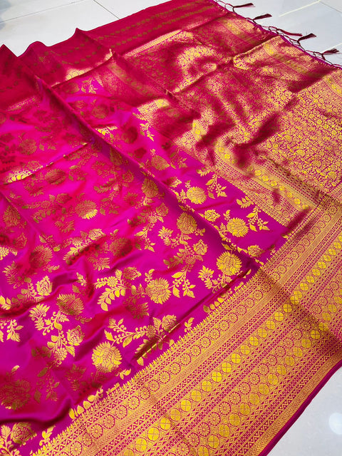 VastraLakshmi Flattering Dark Pink Banarasi Silk Saree With Adorable Blouse Piece