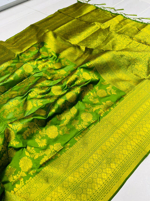 VastraLakshmi Amazing Green Banarasi Silk Saree With Adorable Blouse Piece