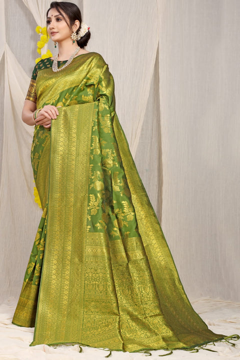 VastraLakshmi Amazing Green Banarasi Silk Saree With Adorable Blouse Piece