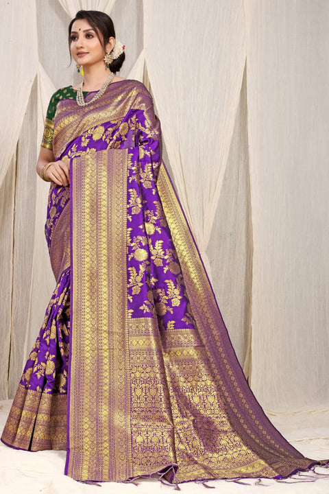 VastraLakshmi Gorgeous Purple Banarasi Silk Saree With Adorable Blouse Piece