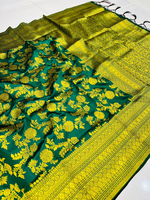 VastraLakshmi Capricious Rama Banarasi Silk Saree With Adorable Blouse Piece