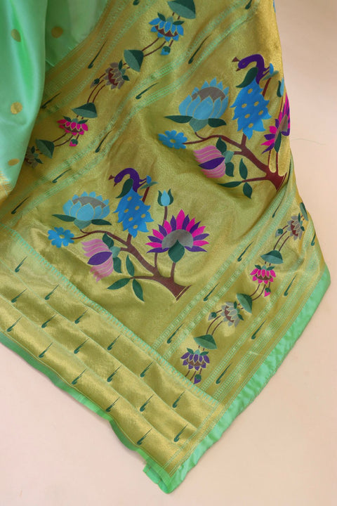 VastraLakshmi Brood Pista Paithani Silk Saree With Woebegone Blouse Piece