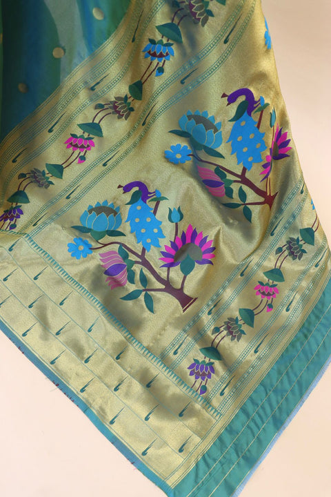 VastraLakshmi Demure Rama Paithani Silk Saree With Pleasurable Blouse Piece