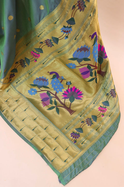 VastraLakshmi Ephemeral Teal Green Paithani Silk Saree With Fragrant Blouse Piece