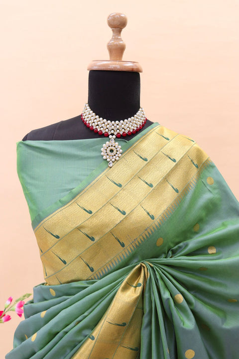 VastraLakshmi Ephemeral Teal Green Paithani Silk Saree With Fragrant Blouse Piece