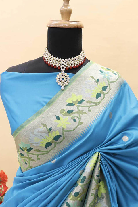 VastraLakshmi Marvellous Firozi Paithani Silk Saree With Innovative Blouse Piece