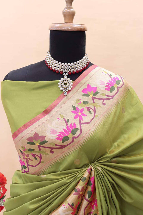 VastraLakshmi Amazing Mehndi Paithani Silk Saree With Pretty Blouse Piece