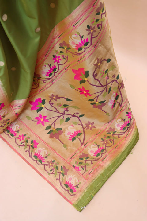 VastraLakshmi Amazing Mehndi Paithani Silk Saree With Pretty Blouse Piece