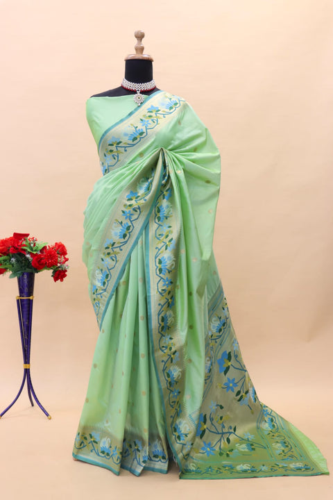 VastraLakshmi Phenomenal Pista Paithani Silk Saree With Deserving Blouse Piece