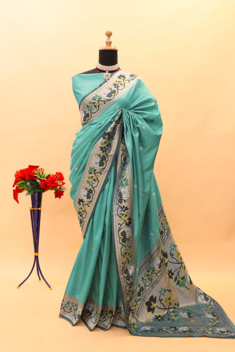 VastraLakshmi Demanding Sea Green Paithani Silk Saree With Smart Blouse Piece