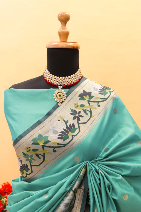 VastraLakshmi Demanding Sea Green Paithani Silk Saree With Smart Blouse Piece