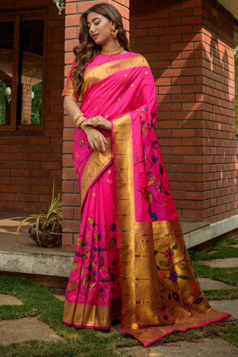 VastraLakshmi Lovely Magenta Paithani Silk Saree With Refreshing Blouse Piece