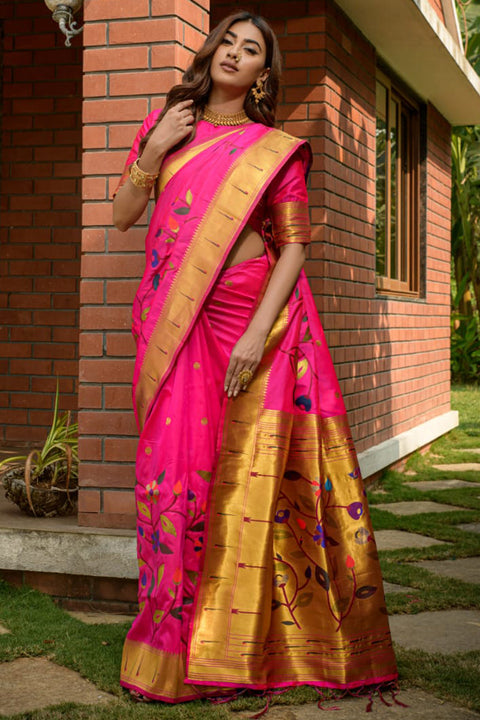 VastraLakshmi Lovely Magenta Paithani Silk Saree With Refreshing Blouse Piece