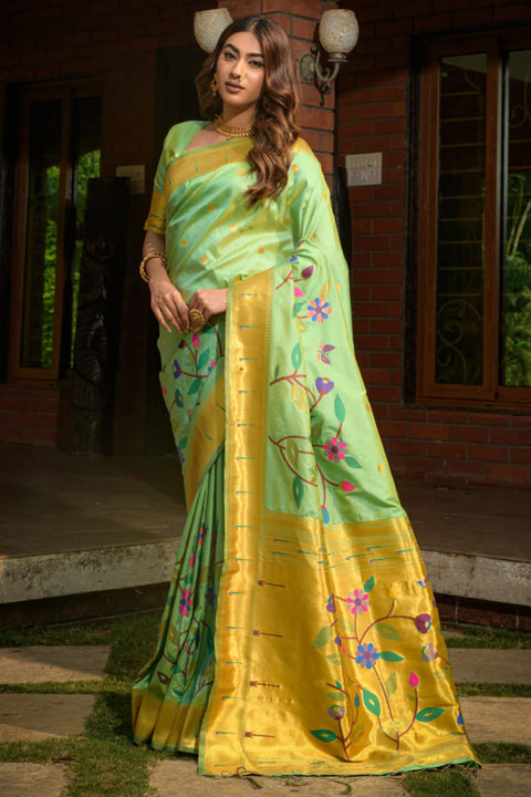 VastraLakshmi Charming Pista Paithani Silk Saree With Impressive Blouse Piece