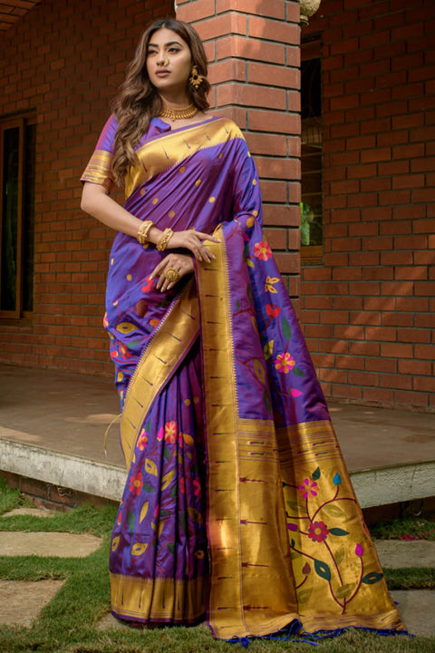 VastraLakshmi Designer Purple Paithani Silk Saree With Surpassing Blouse Piece