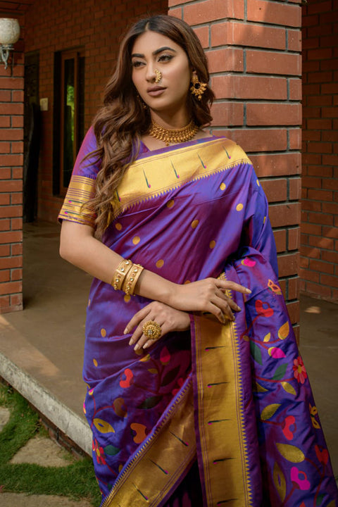 VastraLakshmi Designer Purple Paithani Silk Saree With Surpassing Blouse Piece