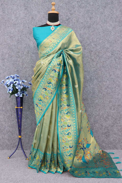 VastraLakshmi Amazing Firozi Paithani Silk Saree With Alluring Blouse Piece