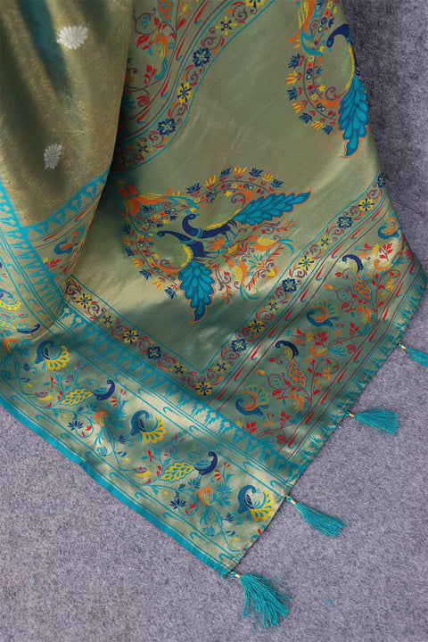 VastraLakshmi Amazing Firozi Paithani Silk Saree With Alluring Blouse Piece