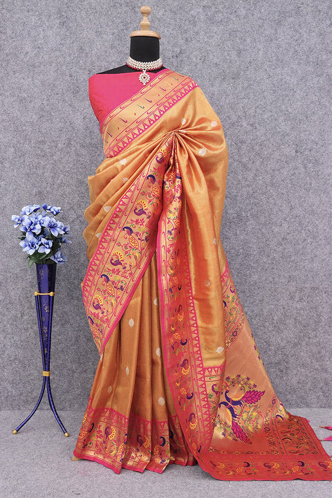 VastraLakshmi Invaluable Peach Paithani Silk Saree With Glowing Blouse Piece