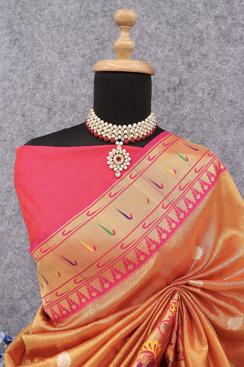 VastraLakshmi Invaluable Peach Paithani Silk Saree With Glowing Blouse Piece