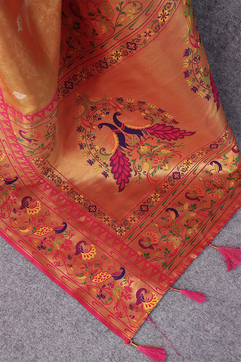 VastraLakshmi Invaluable Peach Paithani Silk Saree With Glowing Blouse Piece