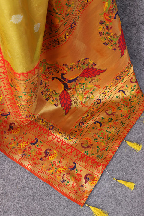 VastraLakshmi Jazzy Yellow Paithani Silk Saree With Opulent Blouse Piece