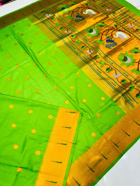 VastraLakshmi Flaunt Green Paithani Silk saree With Snappy Blouse Piece