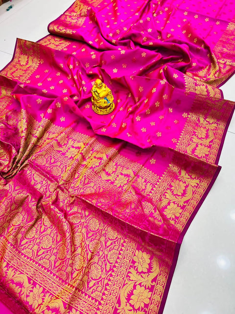 VastraLakshmi Forbearance Dark Pink Soft Banarasi Silk Saree With Enchanting Blouse Piece