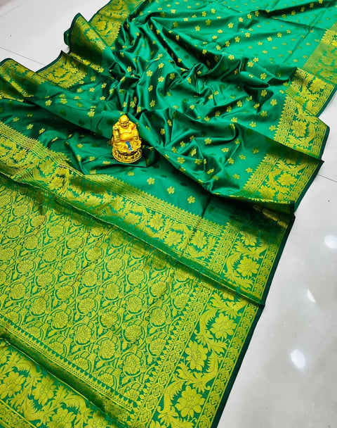 VastraLakshmi Felicitous Green Soft Banarasi Silk Saree With Enchanting Blouse Piece