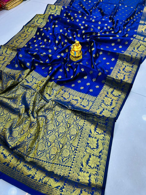 VastraLakshmi Symmetrical  Navy Blue Soft Banarasi Silk Saree With Enchanting Blouse Piece