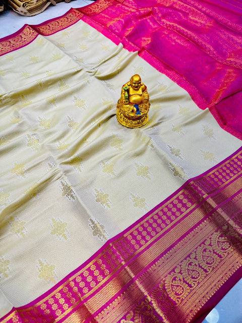 VastraLakshmi Trendy Beige Kanjivaram Silk With Demure Blouse Piece