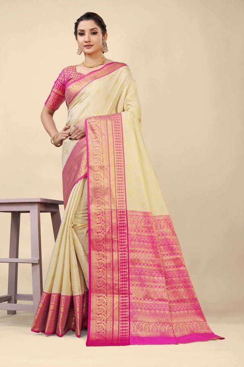 VastraLakshmi Trendy Beige Kanjivaram Silk With Demure Blouse Piece