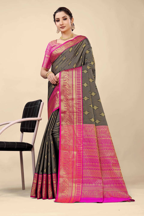 VastraLakshmi Stunning Black Kanjivaram Silk With Demure Blouse Piece