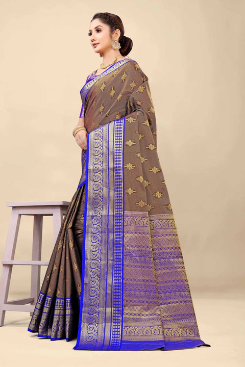 VastraLakshmi Unique Brown Kanjivaram Silk With Demure Blouse Piece