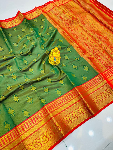 VastraLakshmi Innovative Dark Green Kanjivaram Silk With Demure Blouse Piece