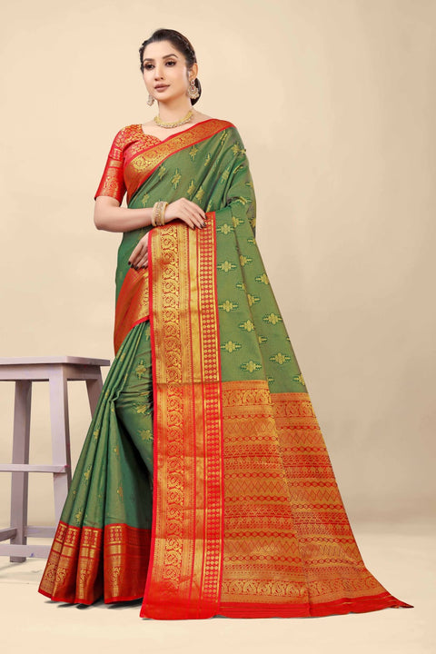 VastraLakshmi Innovative Dark Green Kanjivaram Silk With Demure Blouse Piece