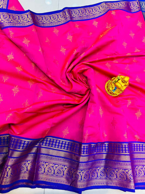 VastraLakshmi Elegant Dark Pink Kanjivaram Silk With Demure Blouse Piece