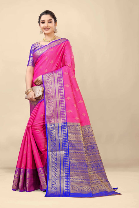 VastraLakshmi Elegant Dark Pink Kanjivaram Silk With Demure Blouse Piece