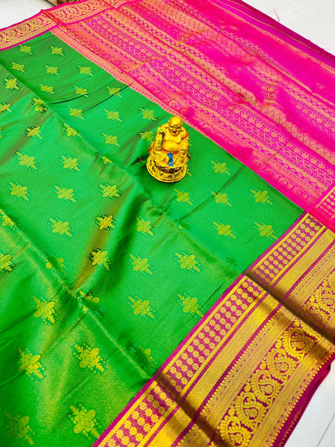 VastraLakshmi Flattering Green Kanjivaram Silk With Demure Blouse Piece