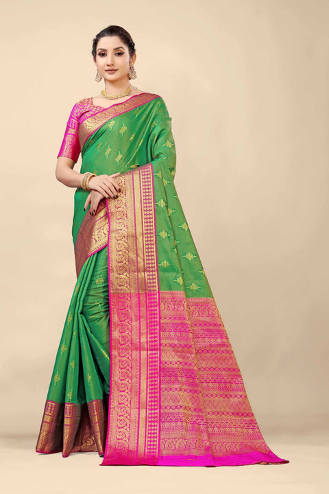 VastraLakshmi Flattering Green Kanjivaram Silk With Demure Blouse Piece