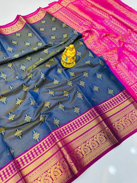 VastraLakshmi Amazing Navy Blue Kanjivaram Silk With Demure Blouse Piece