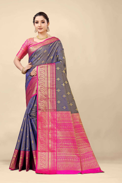 VastraLakshmi Amazing Navy Blue Kanjivaram Silk With Demure Blouse Piece