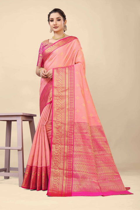 VastraLakshmi Pretty Pink Kanjivaram Silk With Demure Blouse Piece