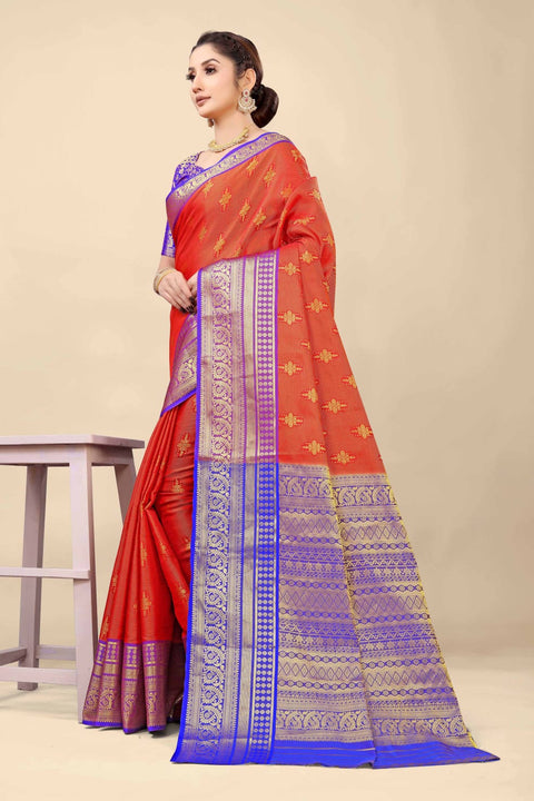 VastraLakshmi Classy Red Kanjivaram Silk With Demure Blouse Piece